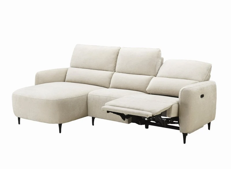 Canapé d'angle relax électrique en tissu texturé beige LAHYS - Angle gauche