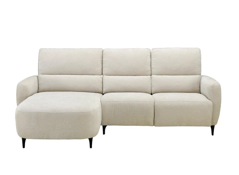 Canapé d'angle relax électrique en tissu texturé beige LAHYS - Angle gauche