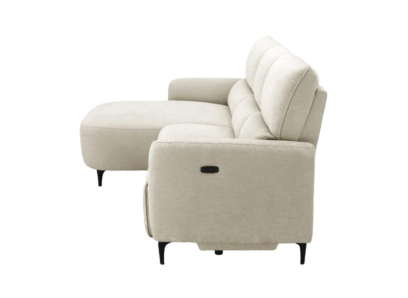 Canapé d'angle relax électrique en tissu texturé beige LAHYS - Angle gauche