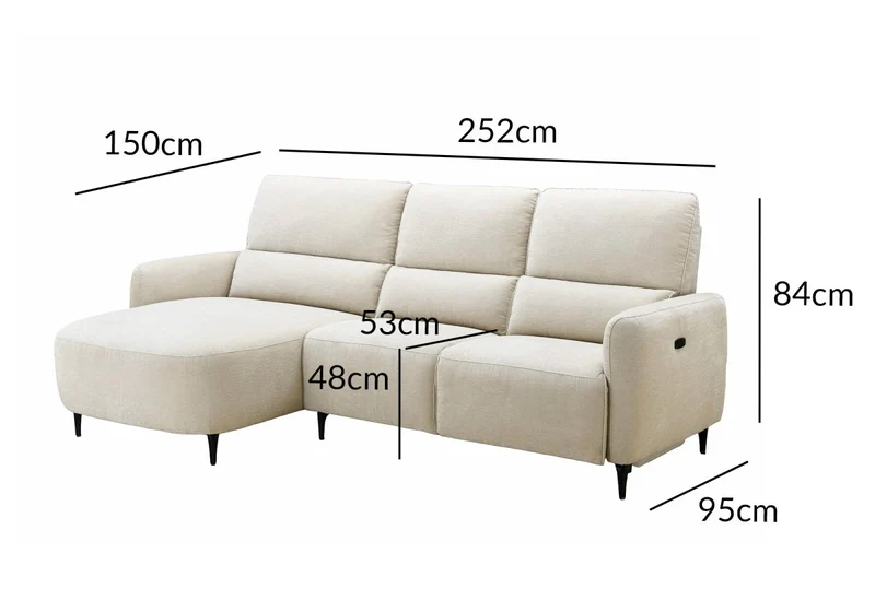 Canapé d'angle relax électrique en tissu texturé beige LAHYS - Angle gauche