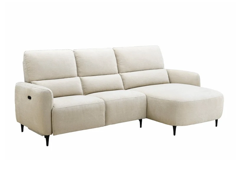 Canapé d'angle relax électrique en tissu texturé beige LAHYS - Angle droit