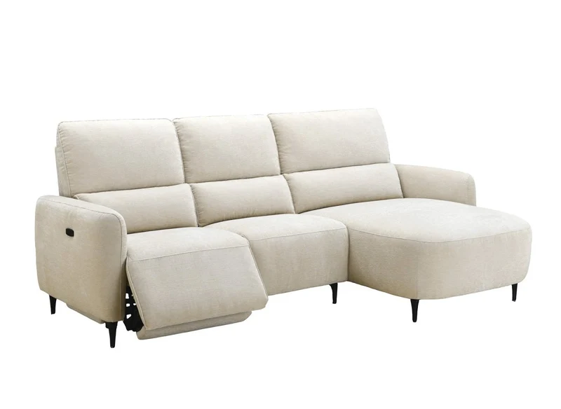 Canapé d'angle relax électrique en tissu texturé beige LAHYS - Angle droit
