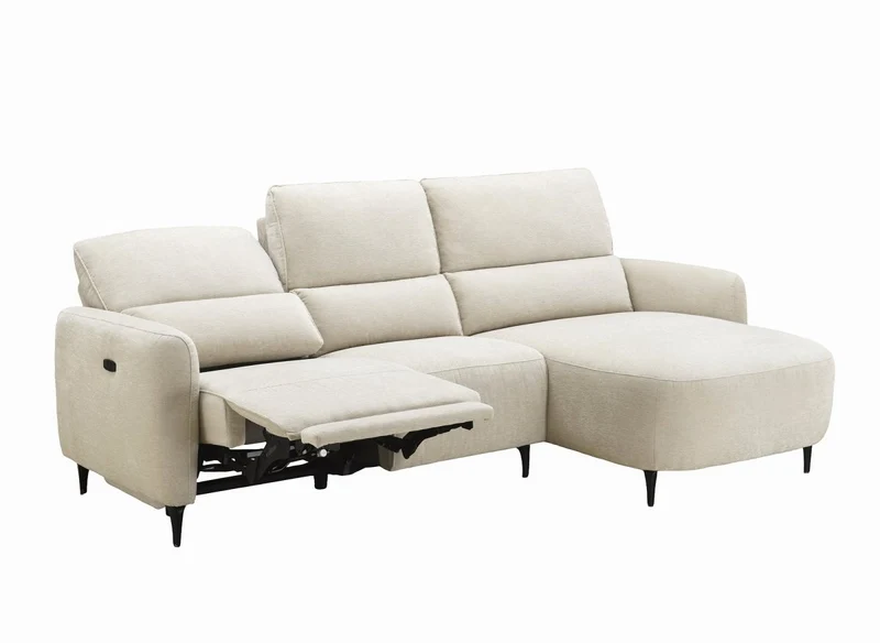 Canapé d'angle relax électrique en tissu texturé beige LAHYS - Angle droit