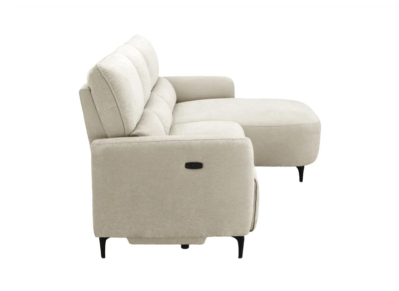 Canapé d'angle relax électrique en tissu texturé beige LAHYS - Angle droit