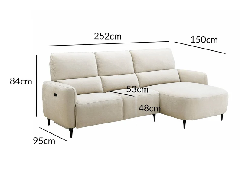 Canapé d'angle relax électrique en tissu texturé beige LAHYS - Angle droit