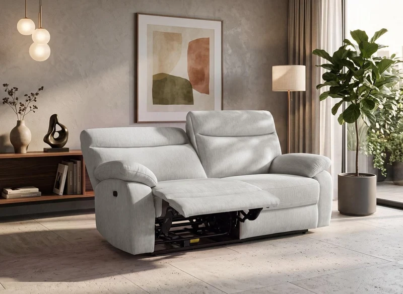 Canapé relax électrique 3 places en velours chiné beige KENDRA