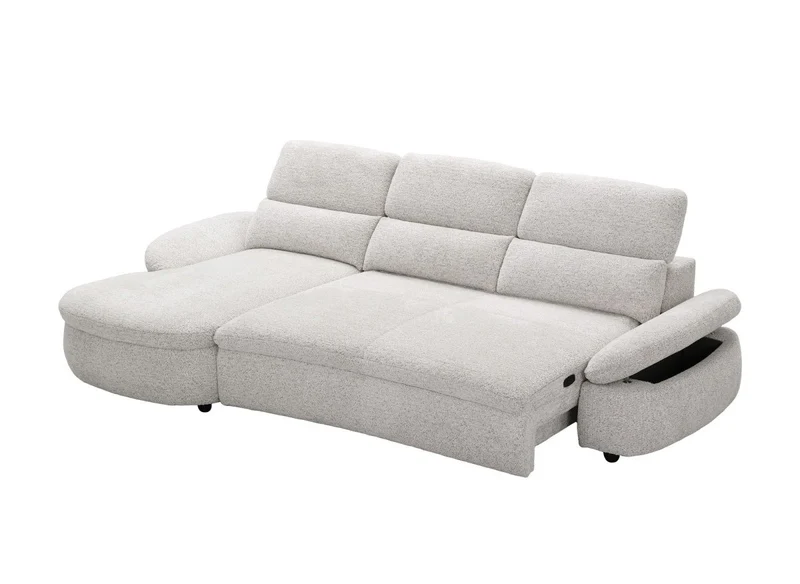 Canapé d'angle relax électrique en tissu bouclette beige CLEMENT - Angle gauche