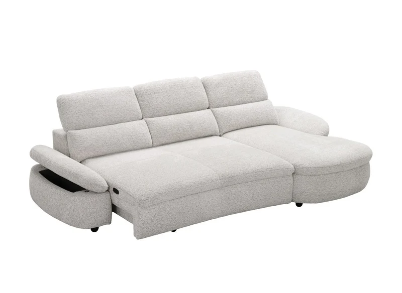 Canapé d'angle relax électrique en tissu bouclette beige CLEMENT - Angle droit