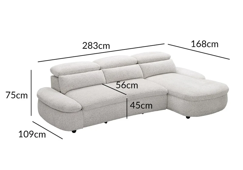 Canapé d'angle relax électrique en tissu bouclette beige CLEMENT - Angle droit