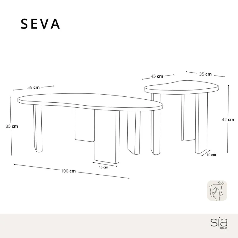 Lot de 2 tables basses gigognes SEVA frêne noir