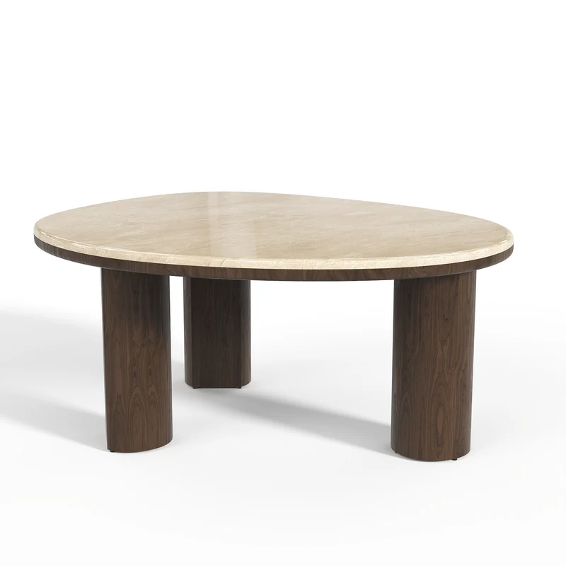 Table basse MODENA en marbre naturel et bois noyer foncé 79cm