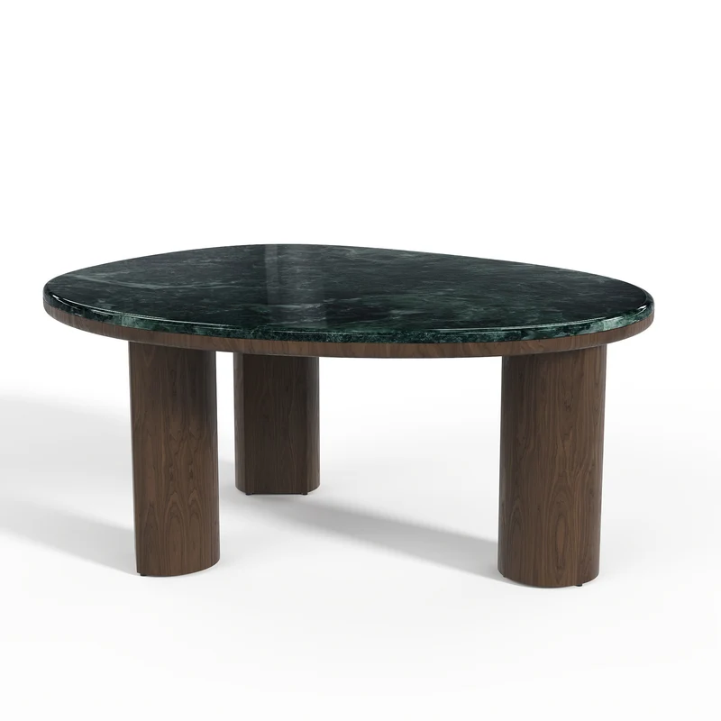 Table basse MODENA en marbre naturel et bois noyer foncé 79cm