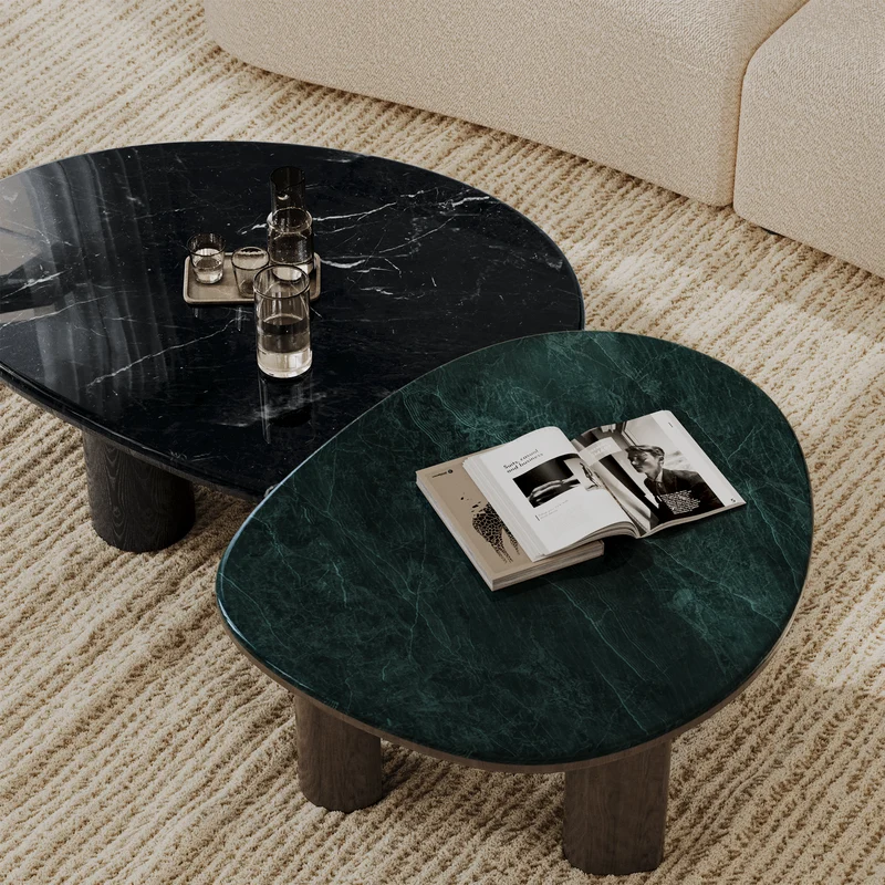 Table basse MODENA en marbre naturel et bois noyer foncé 79cm