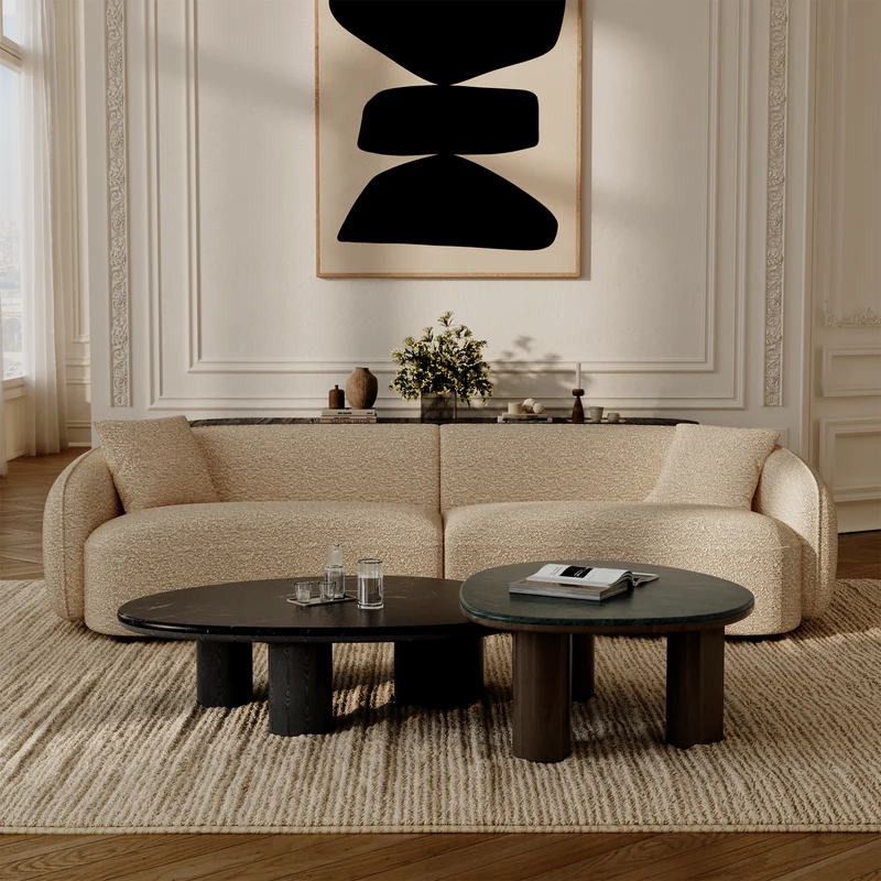 Table basse MODENA en marbre naturel et bois noyer foncé 79cm