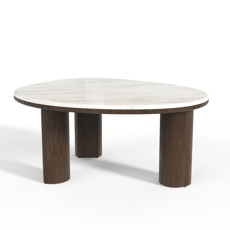 Table basse MODENA en marbre naturel et bois noyer foncé 79cm