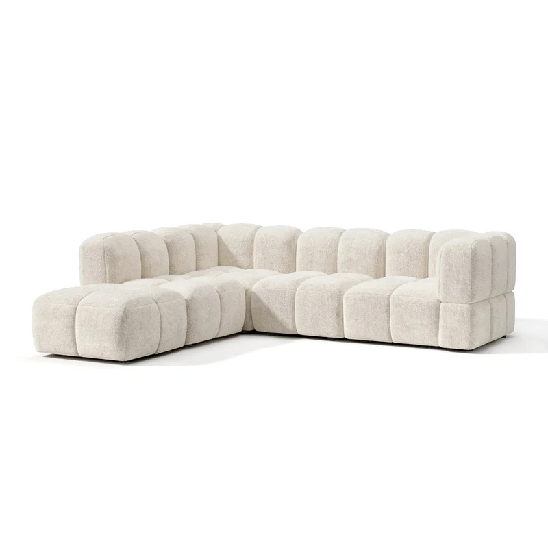 Canapé grand angle gauche modulable 7 places NUBI velours texturé crème