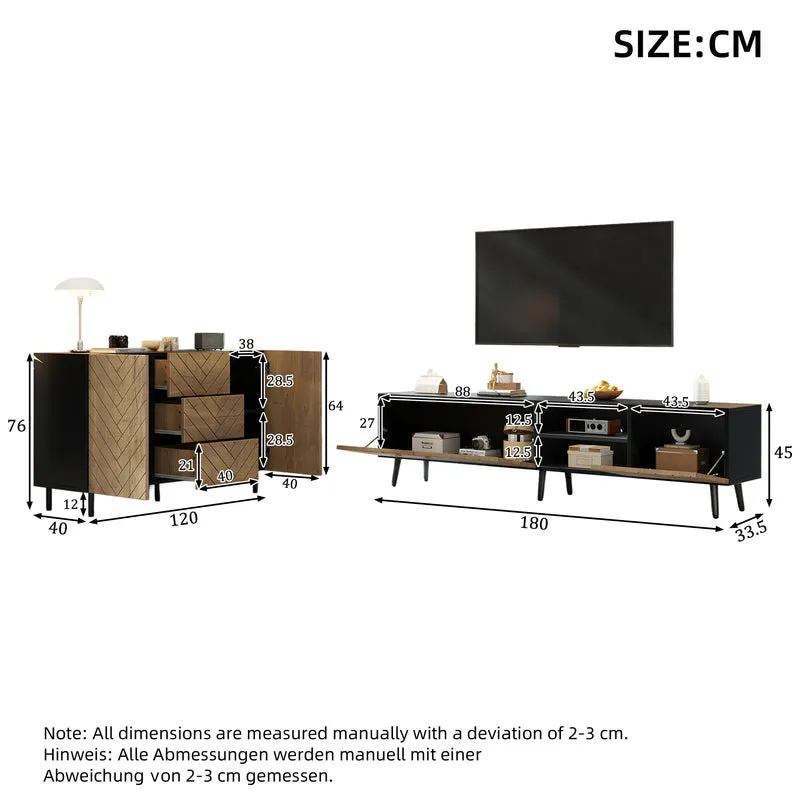 Ensemble buffet et meuble TV effet bois naturel 180/120cm MODERNPINEELITE