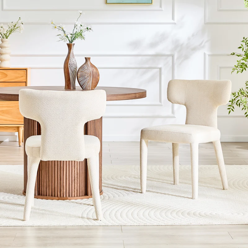 Lot de 2 chaises de salle à manger blanches en tissu, dossier forme T moderne RUSTICVANITYART