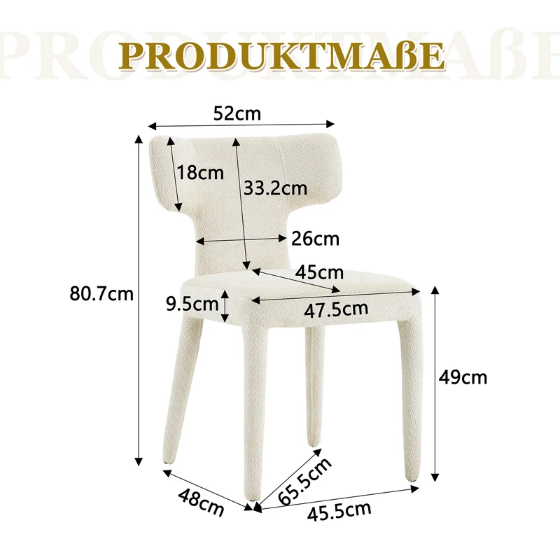Lot de 2 chaises de salle à manger blanches en tissu, dossier forme T moderne RUSTICVANITYART