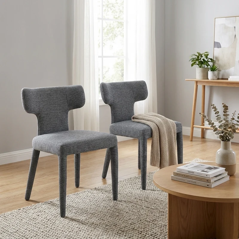 Lot de 2 chaises de salle à manger grises en tissu, dossier T moderne RUSTICVASEART