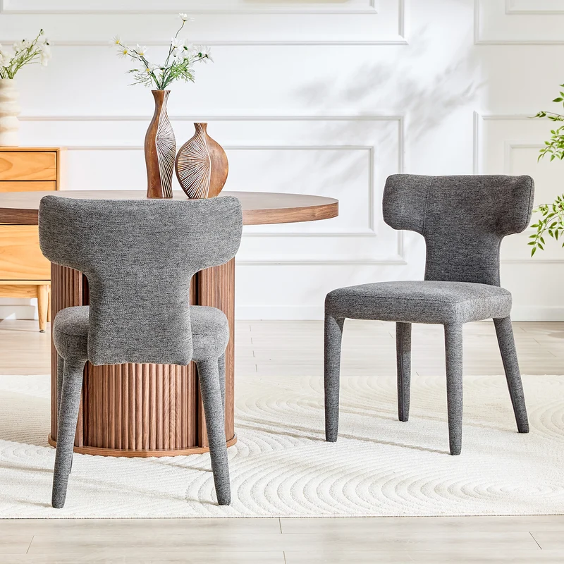 Lot de 2 chaises de salle à manger grises en tissu, dossier T moderne RUSTICVASEART