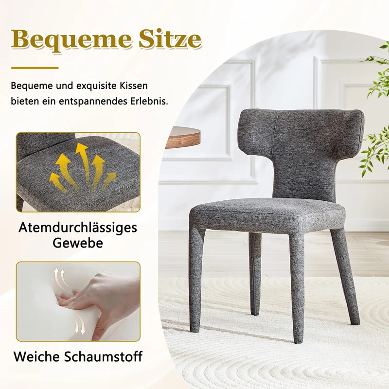 Lot de 2 chaises de salle à manger grises en tissu, dossier T moderne RUSTICVASEART