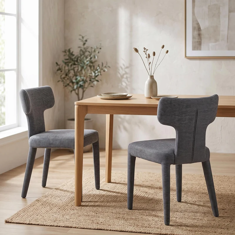 Lot de 2 chaises de salle à manger grises en tissu, dossier T moderne RUSTICVASEART