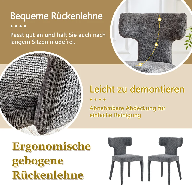 Lot de 2 chaises de salle à manger grises en tissu, dossier T moderne RUSTICVASEART