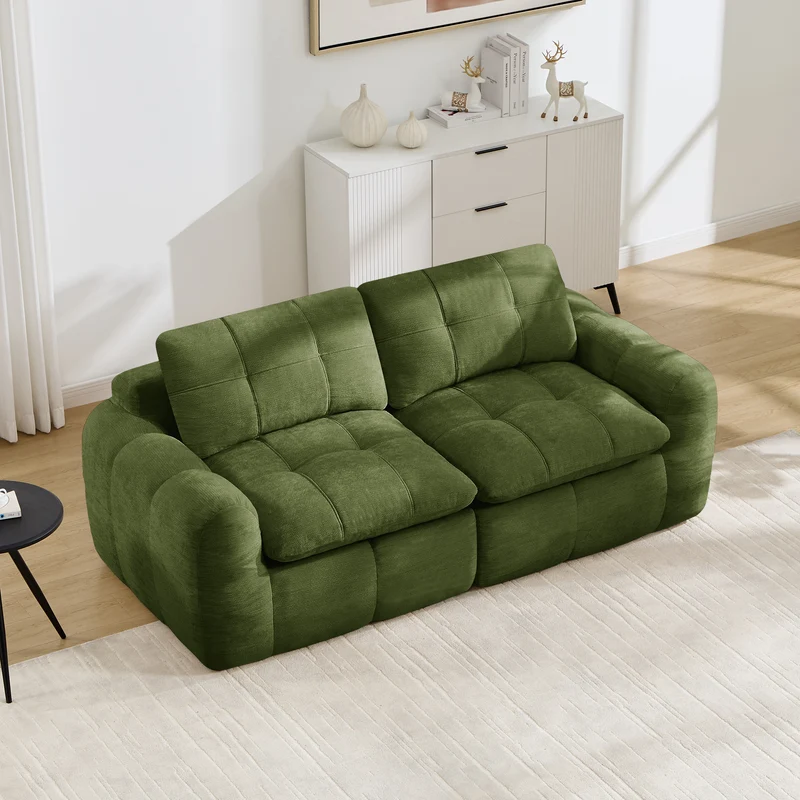 Canapé modulable 2 places vert en chenille profond et moelleux 194cm RUSTICCURTAINSET