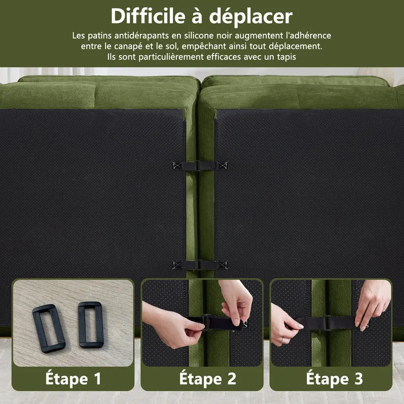Canapé modulable 3 places matelassé en chenille verte 264 cmRUSTICCURTAINHOME