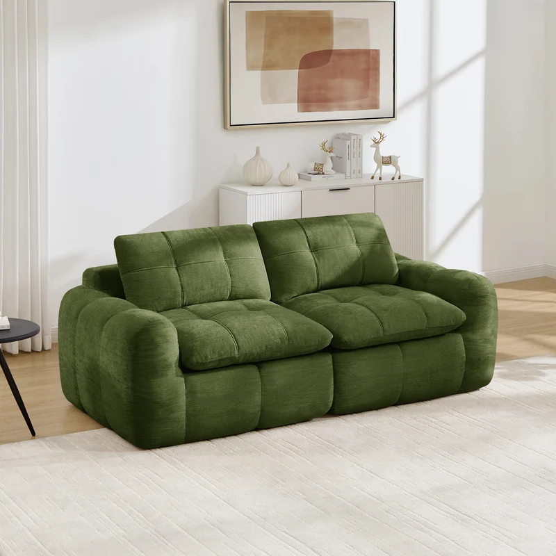 Canapé modulable 2 places vert en chenille profond et moelleux 194cm RUSTICCURTAINSET