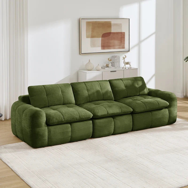 Canapé modulable 3 places matelassé en chenille verte 264 cmRUSTICCURTAINHOME