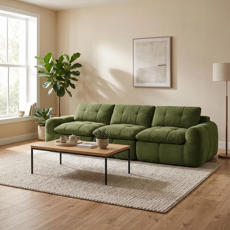 Canapé modulable 3 places matelassé en chenille verte 264 cmRUSTICCURTAINHOME