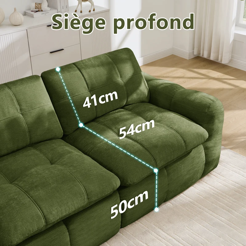 Canapé modulable 3 places matelassé en chenille verte 264 cmRUSTICCURTAINHOME