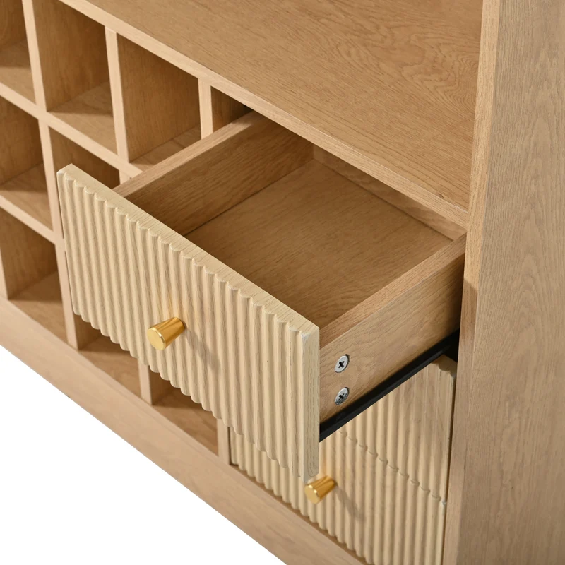 Buffet effet bois avec LED, portes vitrées et range-bouteilles 120×85×30cm RUSTICSCREENART