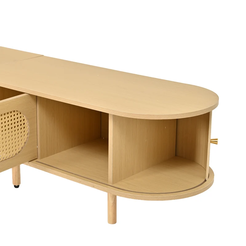Meuble TV effet bois clair et rotin, style rétro 180cm RUSTICONE