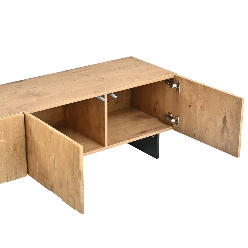 Meuble TV effet bois naturel motif 3D texturé 4 portes 180cm RUSTICLINE