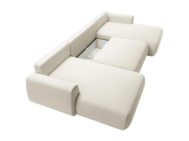 Canapé Panoramique d'Angle XXL Convertible en Tissu Beige - MONELIA
