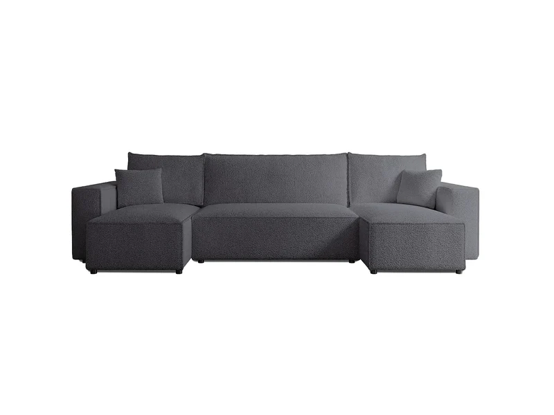 Canapé Panoramique d'Angle Convertible en Tissu Gris 5 Places - SCARLO