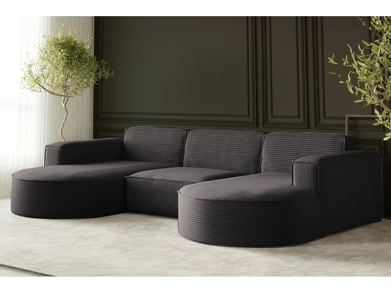 Canapé Panoramique d'Angle en Tissu Gris anthracite 5 Places - PARMA