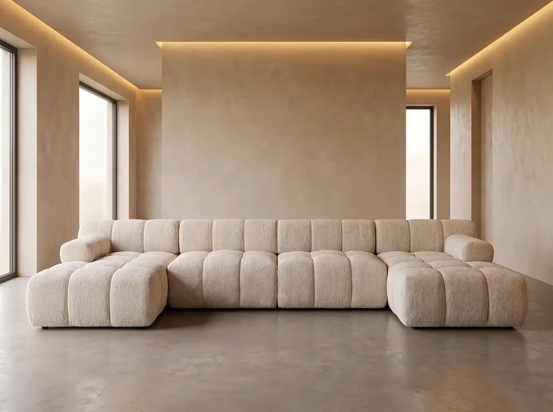 Canapé Panoramique d'Angle XXL Modulable en Tissu Beige - FACIVIL