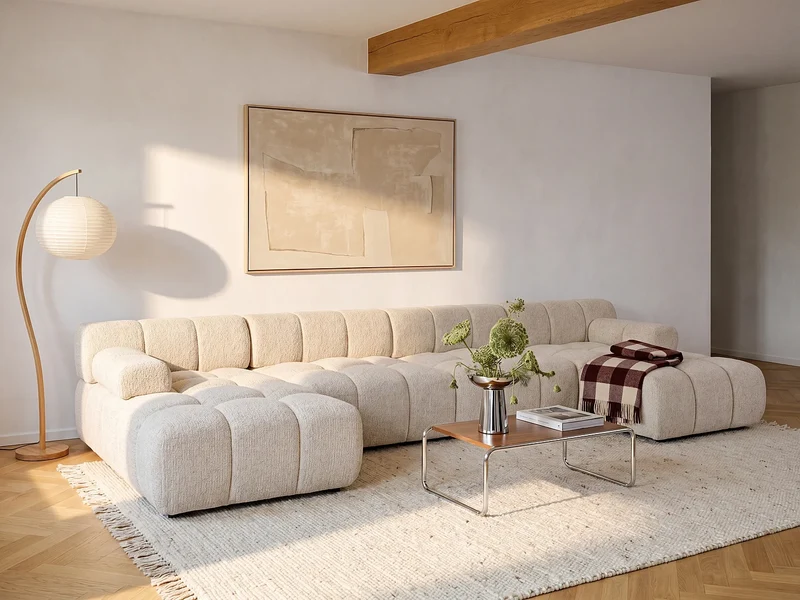 Canapé Panoramique d'Angle XXL Modulable en Tissu Beige - FACIVIL