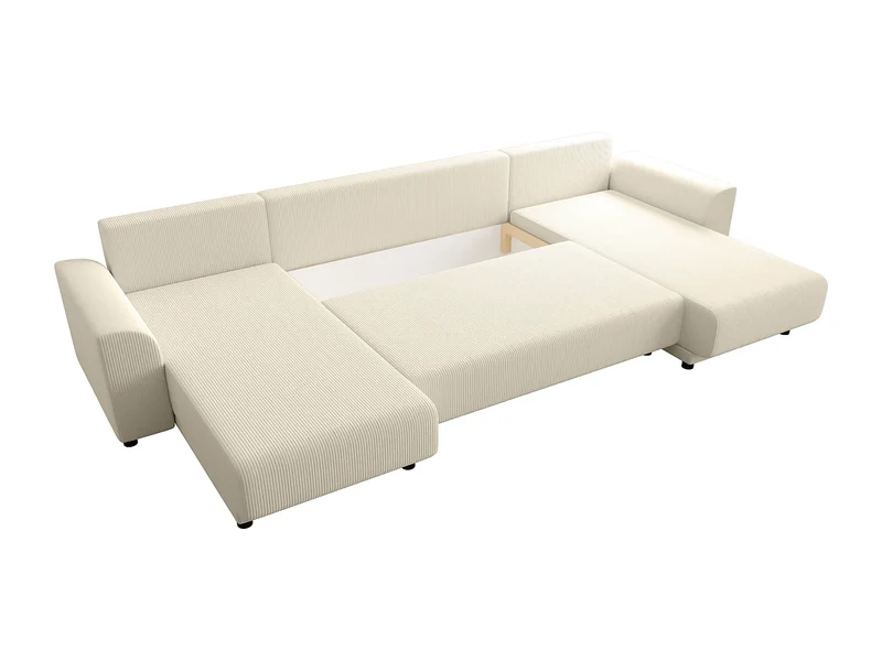 Canapé Panoramique d'Angle Convertible en Velours Côtelé Beige - NESSARO