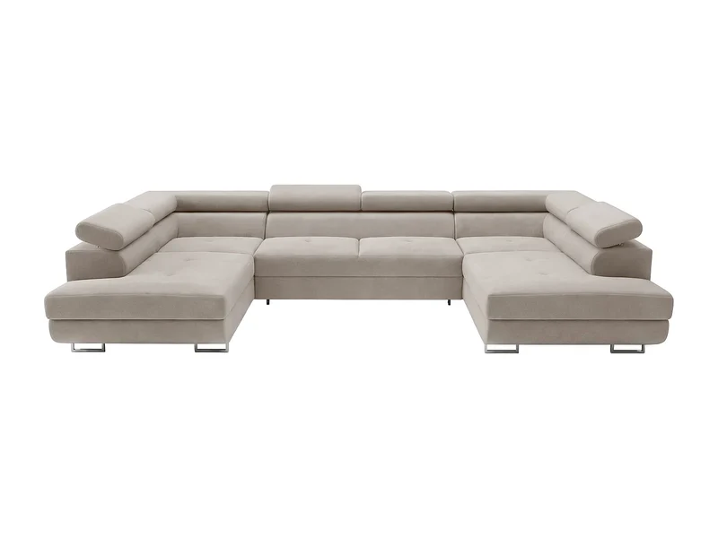 Canapé Panoramique d'Angle Convertible en Velours Taupe 6 Places - FALIO