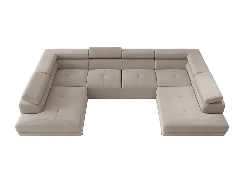Canapé Panoramique d'Angle Convertible en Velours Taupe 6 Places - FALIO