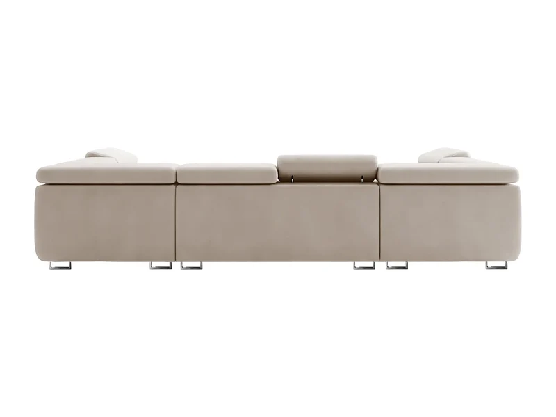 Canapé Panoramique d'Angle Convertible en Velours Taupe 6 Places - FALIO