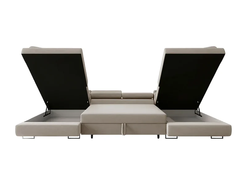 Canapé Panoramique d'Angle Convertible en Velours Taupe 6 Places - FALIO