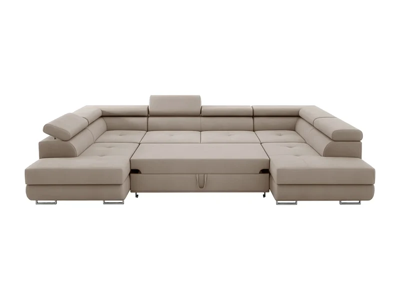 Canapé Panoramique d'Angle Convertible en Velours Taupe 6 Places - FALIO