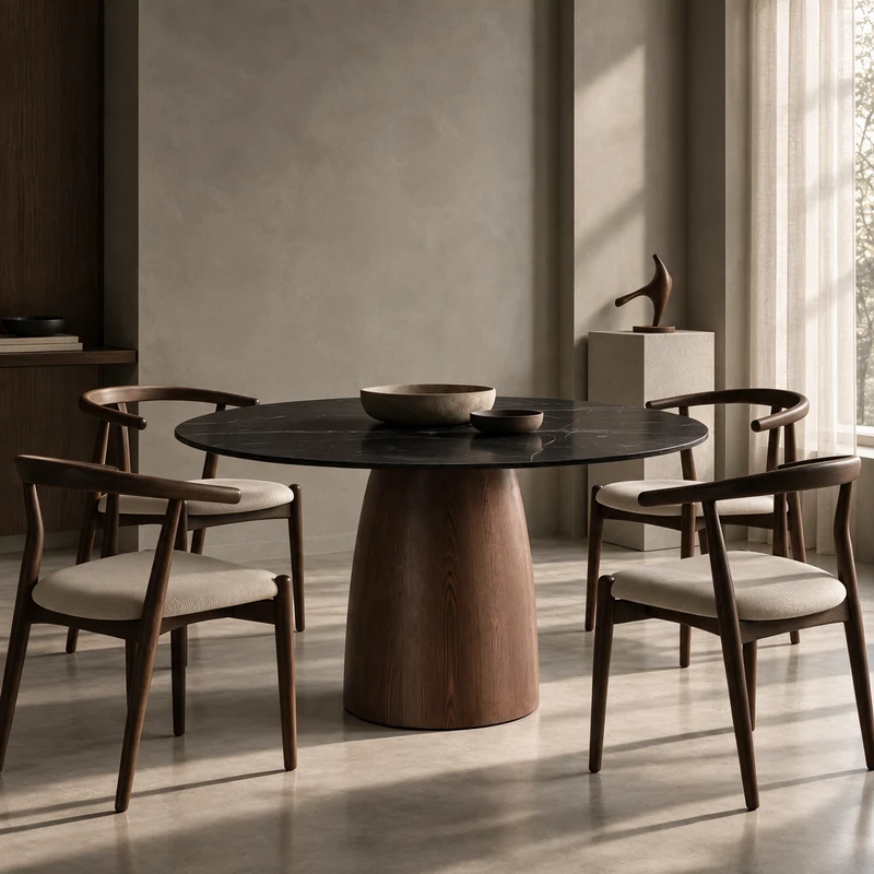 Table à manger TAMI céramique et bois noyer 120cm