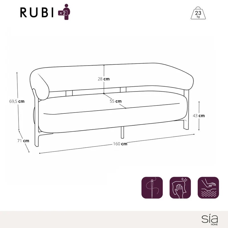 Canapé 2 places RUBI velours chenillé